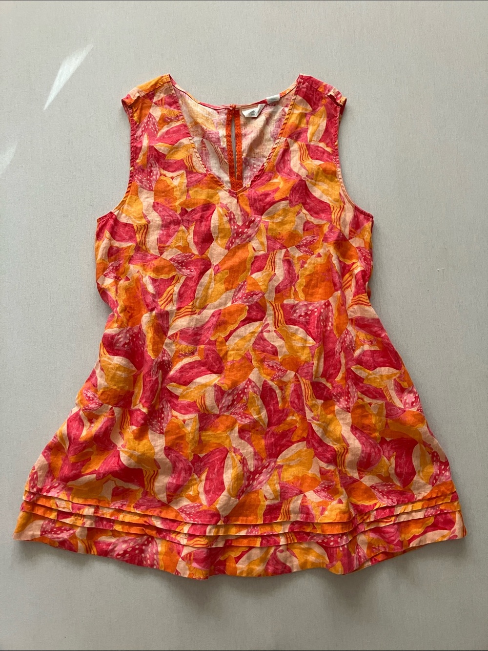 Cynthia Rowley Sleeveless V-Neck Printed Tunic — Pink & Orange